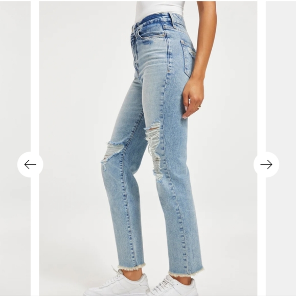 Good American Good Boy distressed light wash Indigo117 2 26 NWT boyfriend - Picture 4 of 15